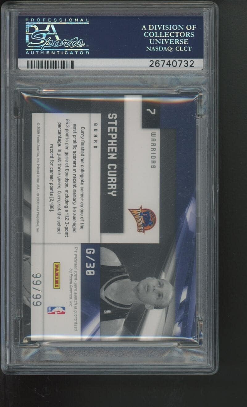 2009 Stephen Curry Panini Limited Freshman Jumbo Jersey Number #7 99/99 ROOKIE RC Game Used Game Worn Jersey PSA 8 Graded NBA Basketball Card Steph Stef