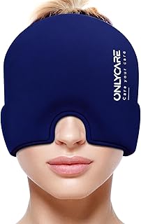 ONLYCARE Migraine Relief Cap, Upgraded Odorless Headache Relief Cap Mask Products, 360° Gel Surround Cooling Ice Pack Mask Head Wrap for Tension, Migraine, Sinus, Stress, Headaches, Hangover, Blue