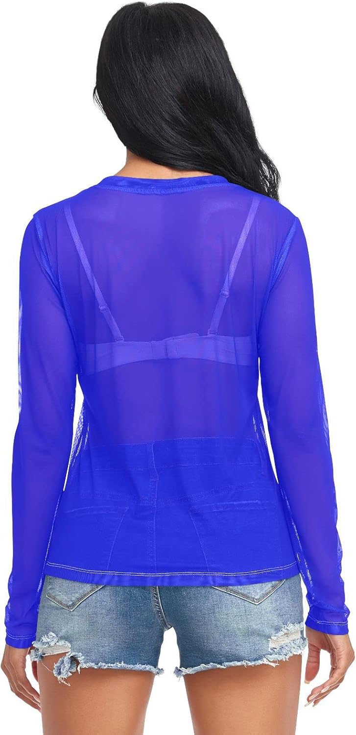 Sexy Black Long Sleeve Sheer Tops for Women S Black - Image 4