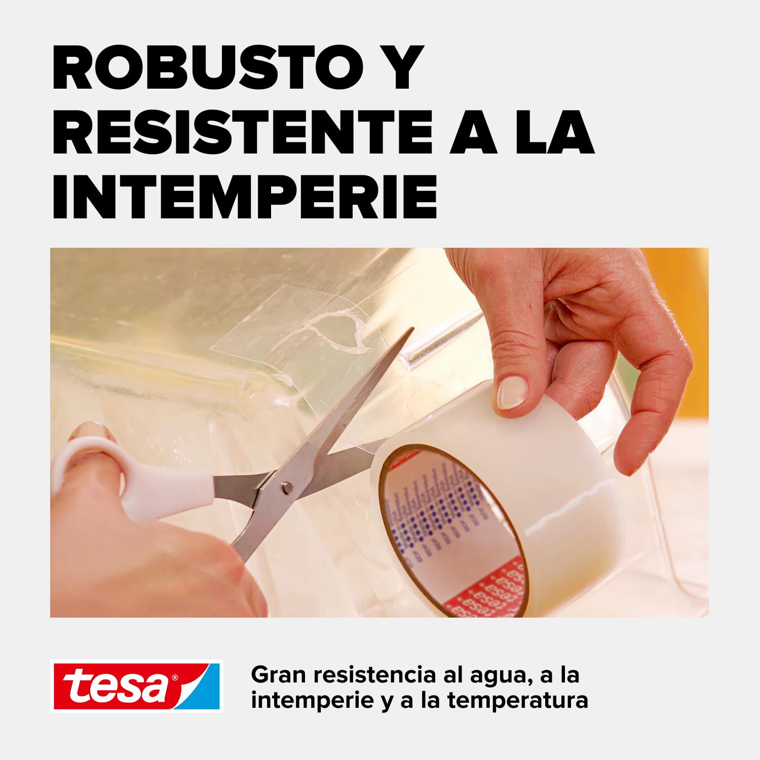 Tesa Extra Power Clear Duct Tape Cinta Impermeable de Reparación Transparente para Exteriores, 10 m x 50 mm