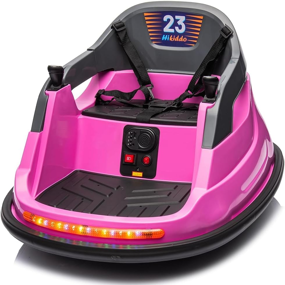 Hikido 12V Baby Bumper Car, Electric Kids Bumper Car for Toddlers 1.5-5 w/Remote Control, 3 Speeds - Pink