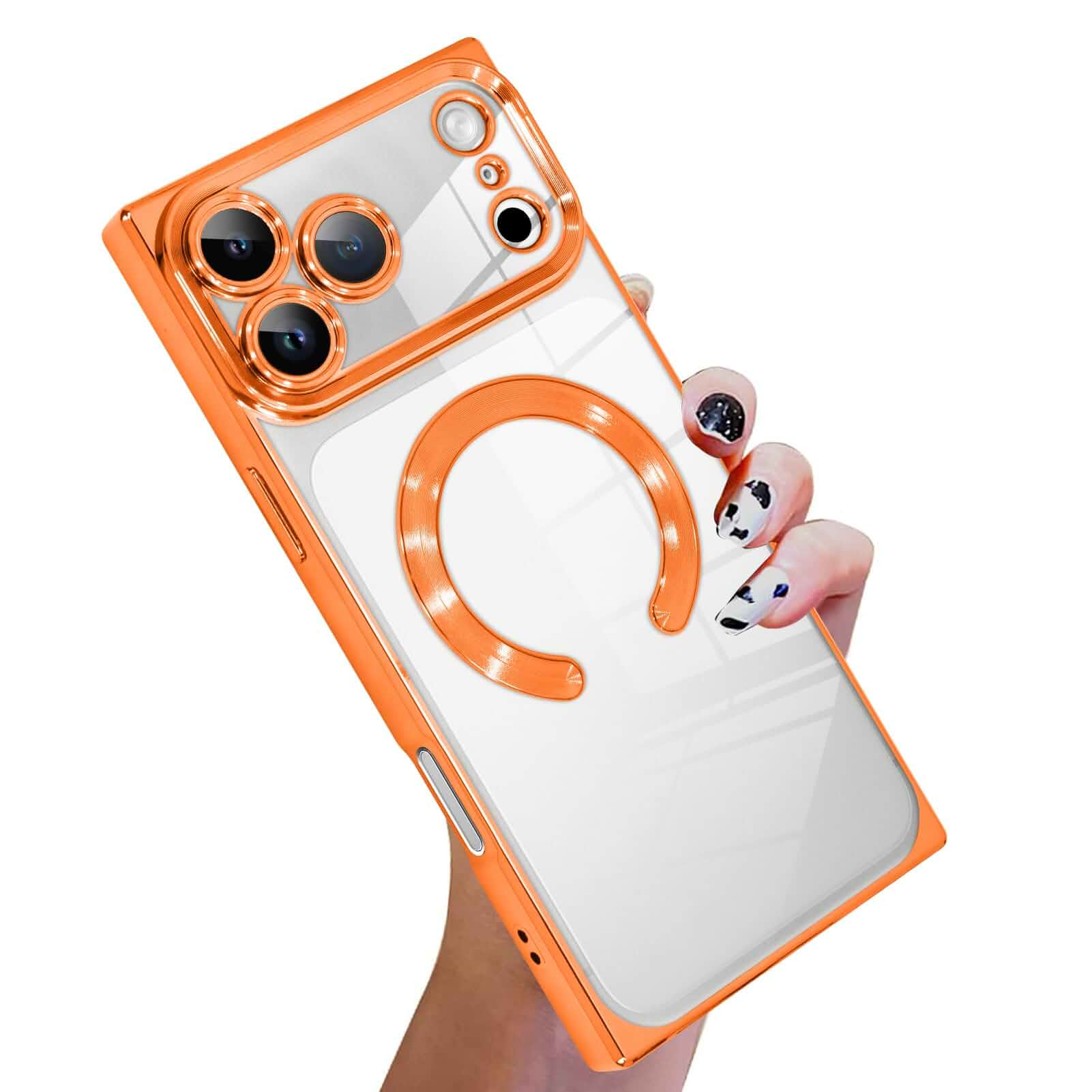 KANGHARCase Compatible with iPhone 18 Pro Magnetic Clear Orange Camera Lens Protector[Compatible with MagSafe] Luxury Cute Plating Design Full-Body Shockproof Rectangle Protection Cover