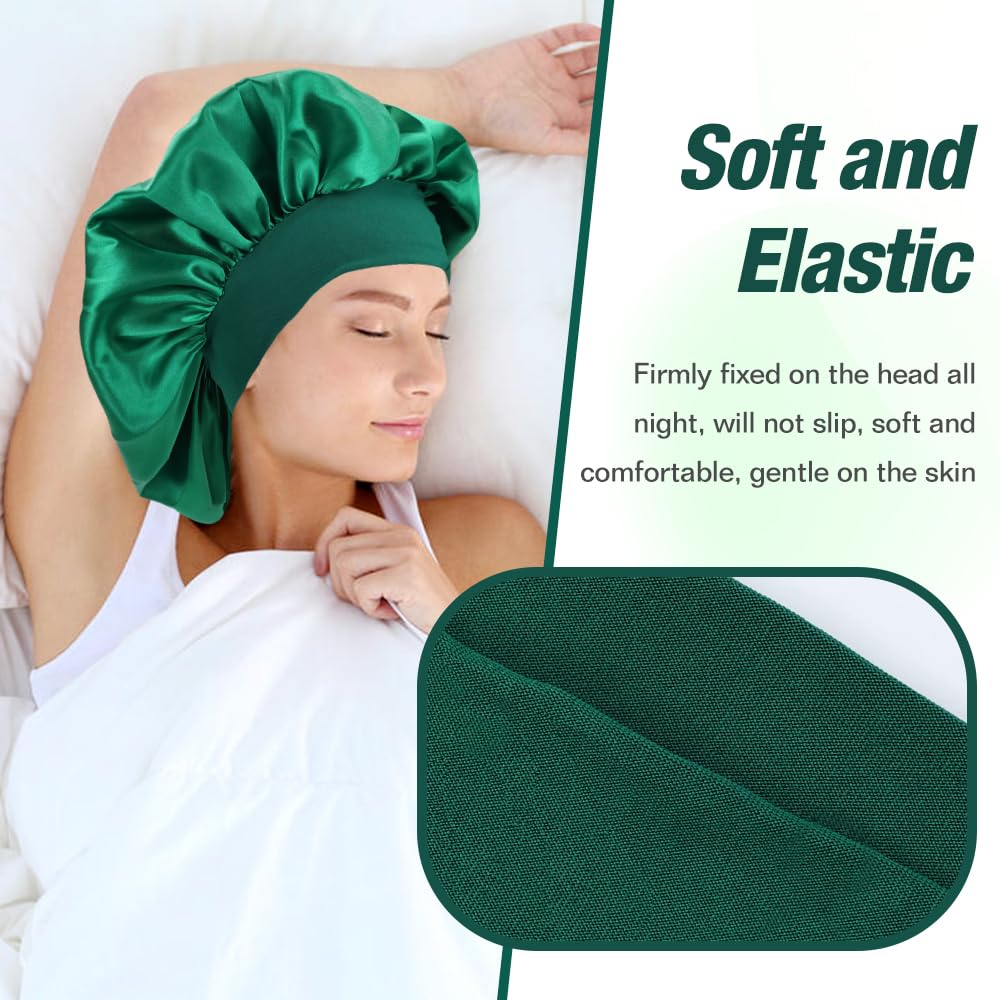 Yoosit 8 Pack Colors Satin Lined Silky Sleeping Bonnets Sleep Caps Curly Long Hair Protector Night Large Adjustable Wide Brim Band Sleep Hats Hair Wraps for Women Girls (Mix Colors) - Image 4