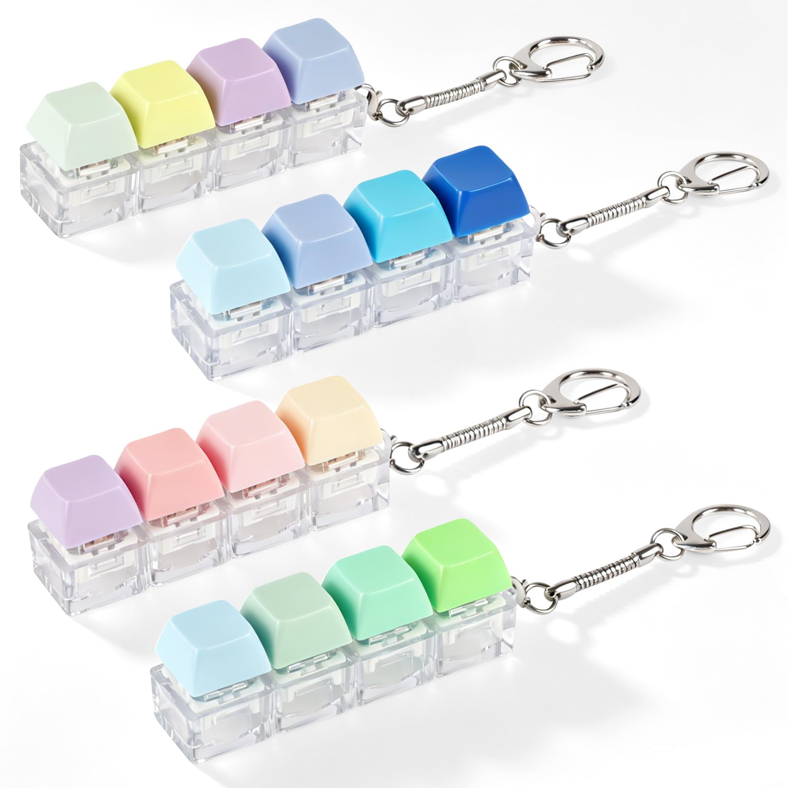 AUAUY Keyboard Fidget Keyring, 4 PCS Portable 4-Button Clicky Keyboard Fidget with Keychain, Funny Fidget Keyboard Clicker for Stress Relief, Cool Decompression Keychain for Adults(Mixed Colors)