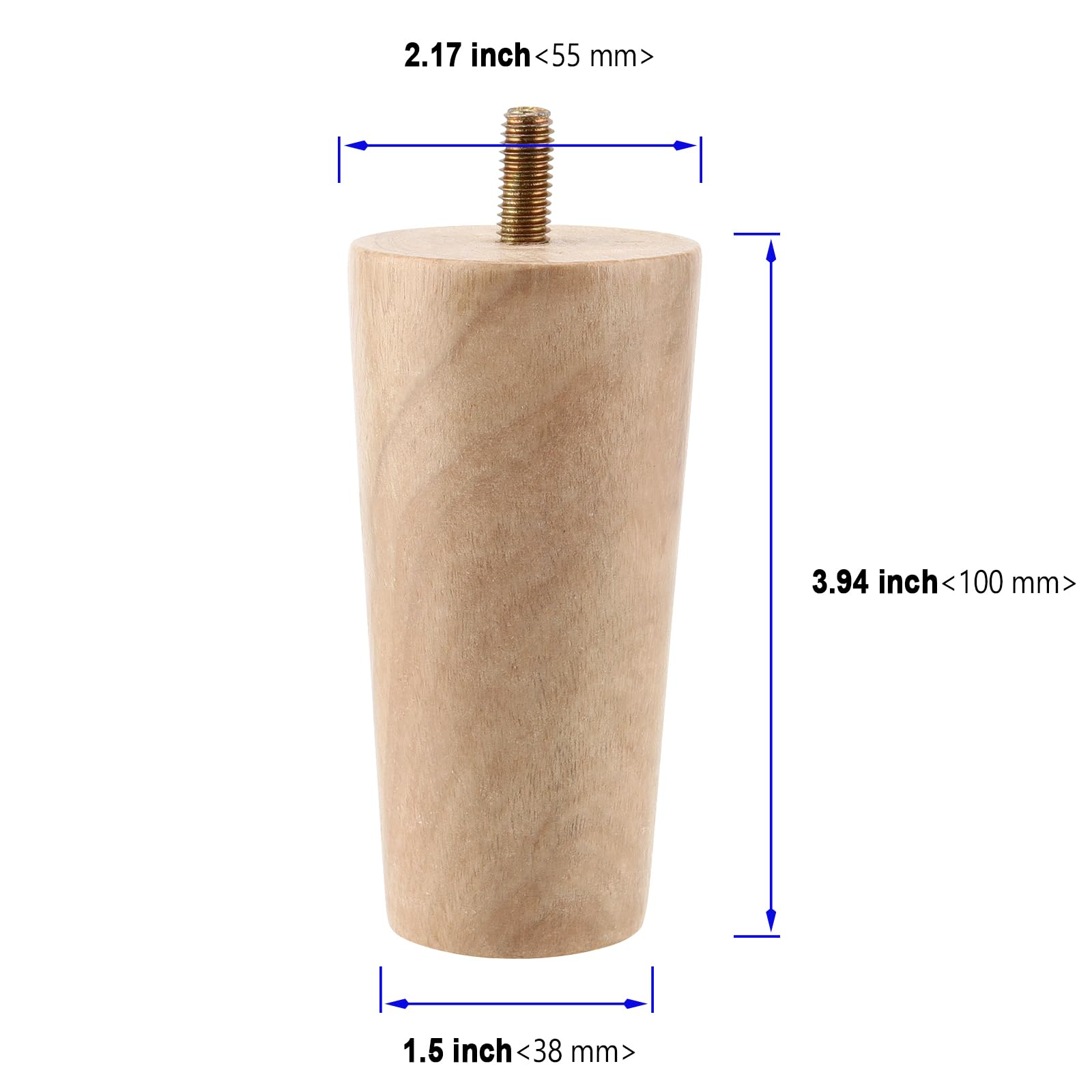 KOHAND 4 Inch Wooden Furniture Leg, 8 Pack Wooden Sofa Legs with Mounting Plates and Screws - Image 2