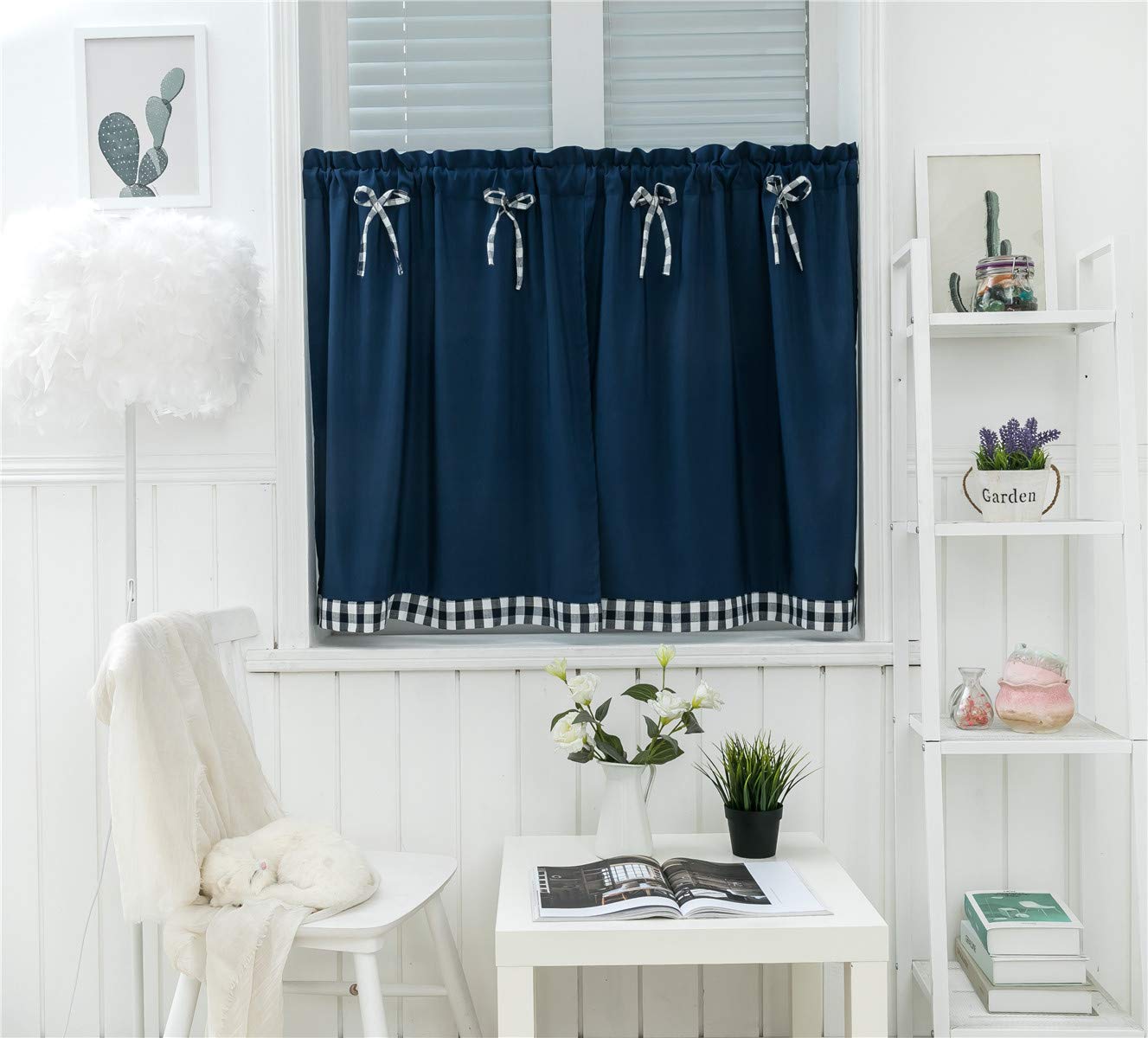 Cortina Pequeña Dreamskull Visillo Bistro Visillo De Estilo Rural Corto Cocina Moderno Opaco, Puertas Cortas Cortas, Cortina De Cocina, Cortina Para Barra Con Encaje De Flores, 150 Cm De Ancho, Ventana Pequeña