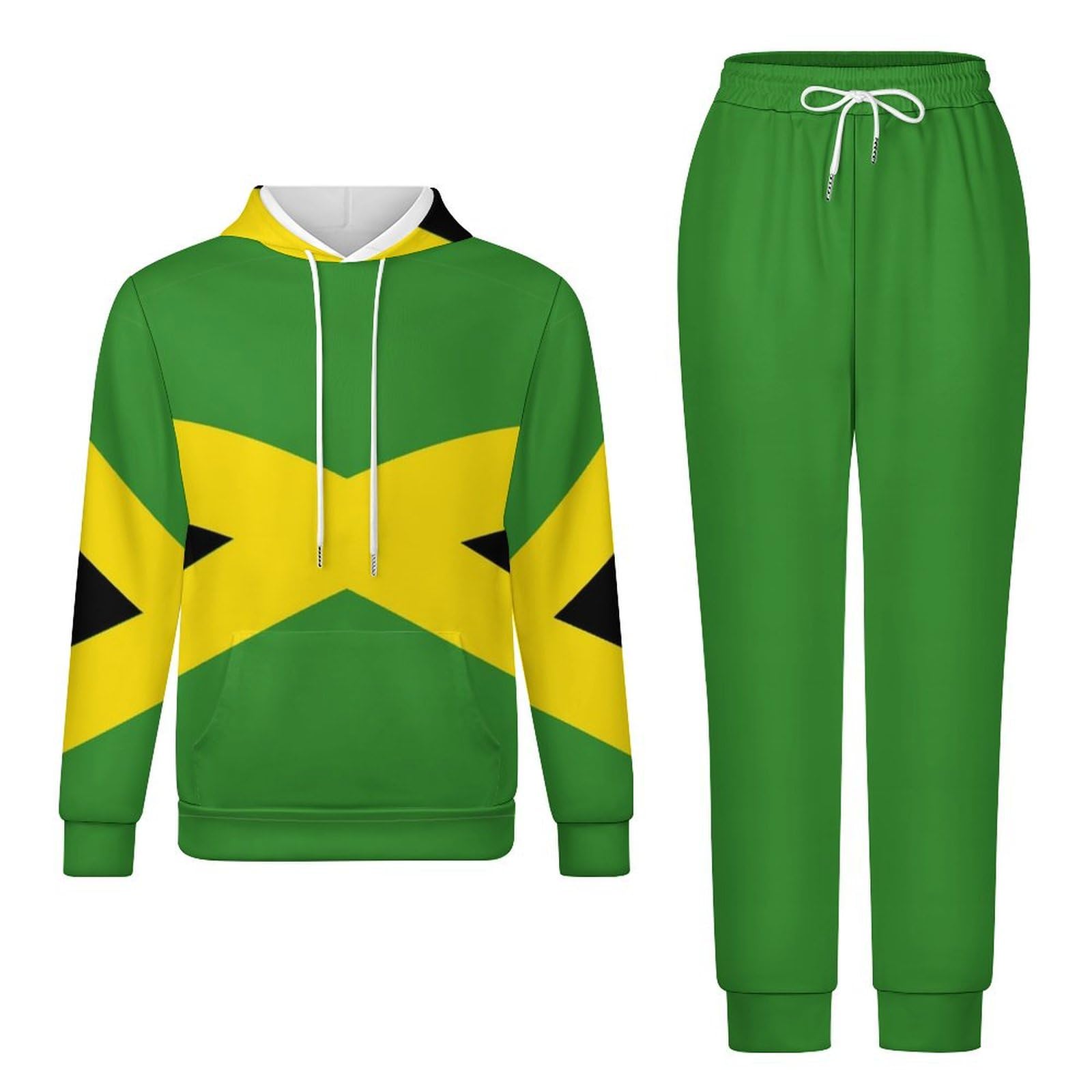 Mens Womens Tracksuit Full Sets Personality Jamaica Flag Print Long Sleeve Hooded Two Piece Outfit Hoodie Jogg