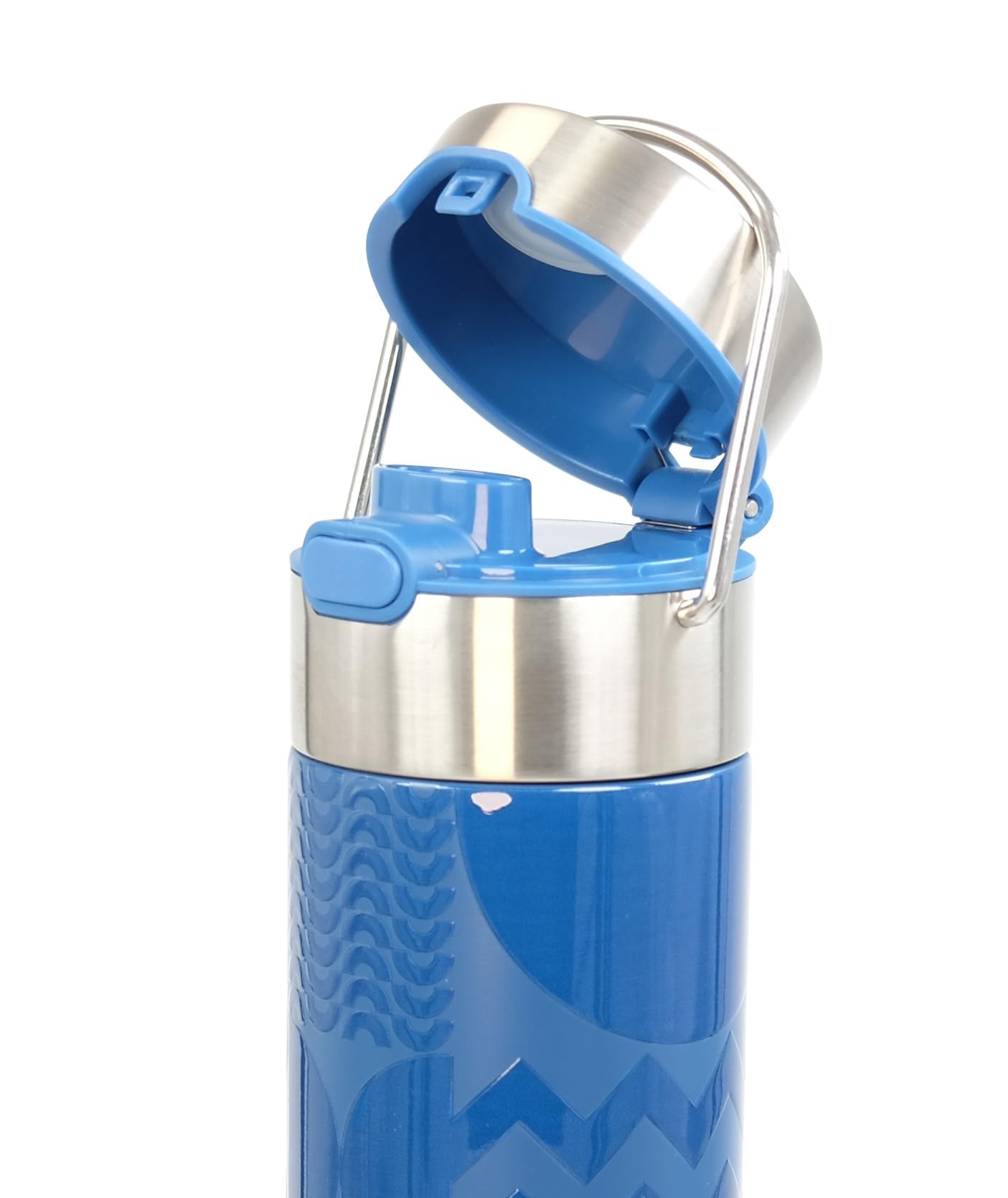 Eigenart LEEZA Geo Blue Gourde isotherme à double paroi en acier inoxydable avec bouchon sport et passoire, sans BPA, 500 ml
