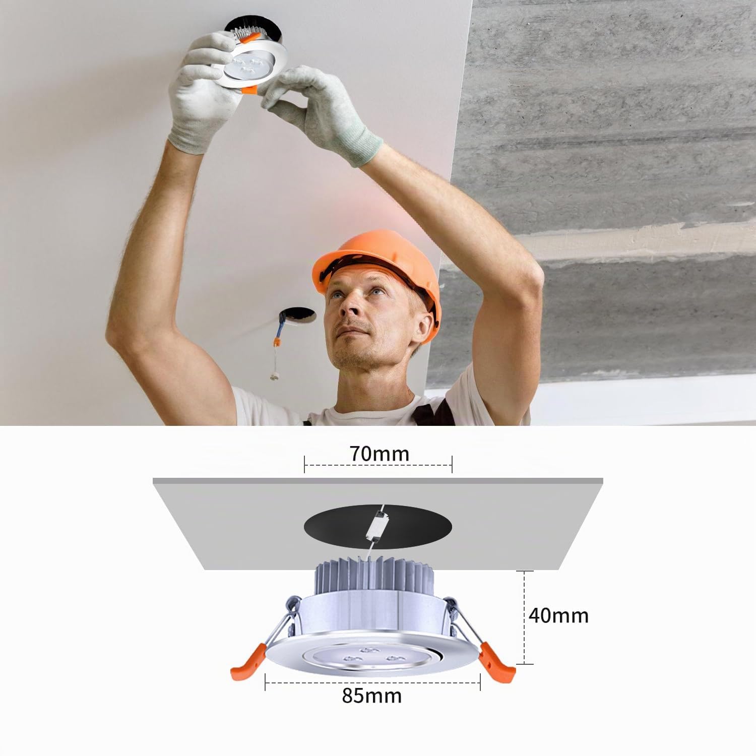 Fiqops LED Einbaustrahler 230V 20 Stück,LED Spots 3W warmweiß schwenkbar,Flach Deckenspots flach Deckenleuchte 68mm EinbauØ 40mm Einbautiefe für Badezimmer Kche Wohnzimmer Korridor