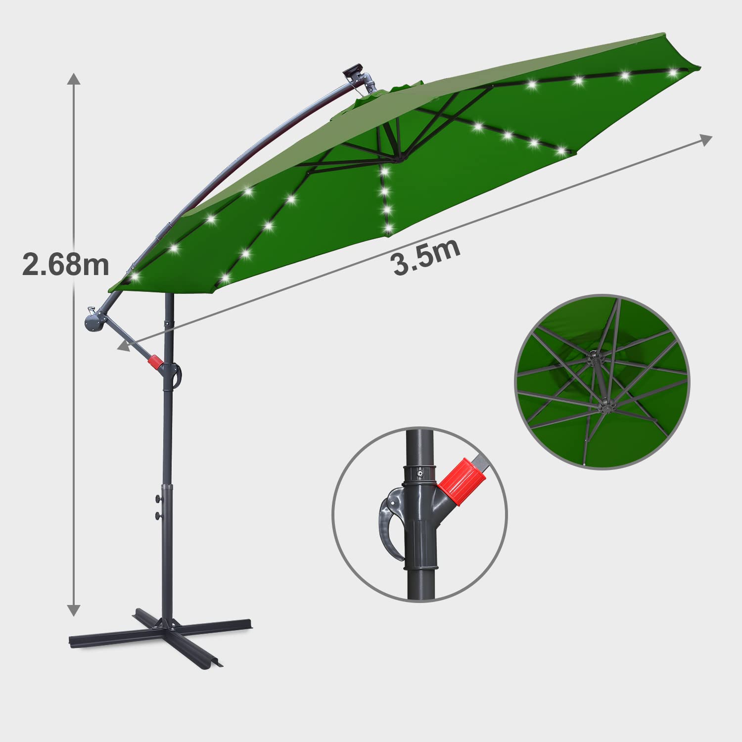 Sonnewelt Sombrillas terraza grandes de diámetro, sombrilla con manivela, Parasol jardin de aluminio, protección UV, con soporte, parasol excentrico, impermeable