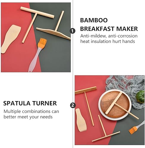 Miniatura 6 de Hemoton Esparcidor de crepé de bambú de madera, 5 piezas, esparcidor de panqueques con cepillo de pastelería