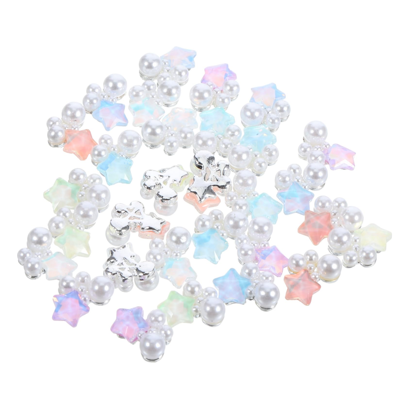IWOWHERO 30pcs Pentagram Nail Charms Pearls Manicure Ornaments DIY Nail Art Decor for Women