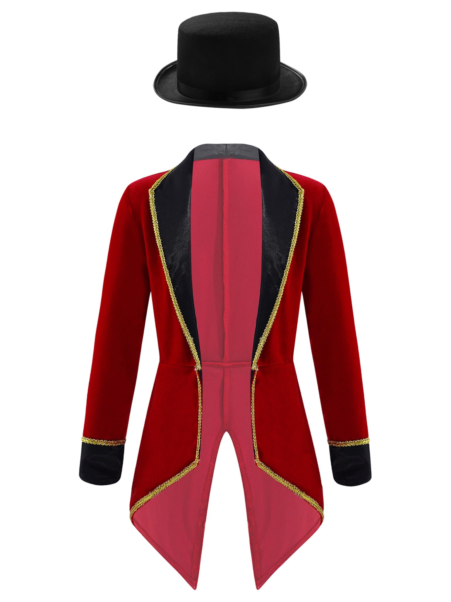 Loodgao Kids Boys Circus Ringmaster Showman Halloween Costume Long Sleeve Tailcoat Jacket and Hat Burgundy 11-12 Years