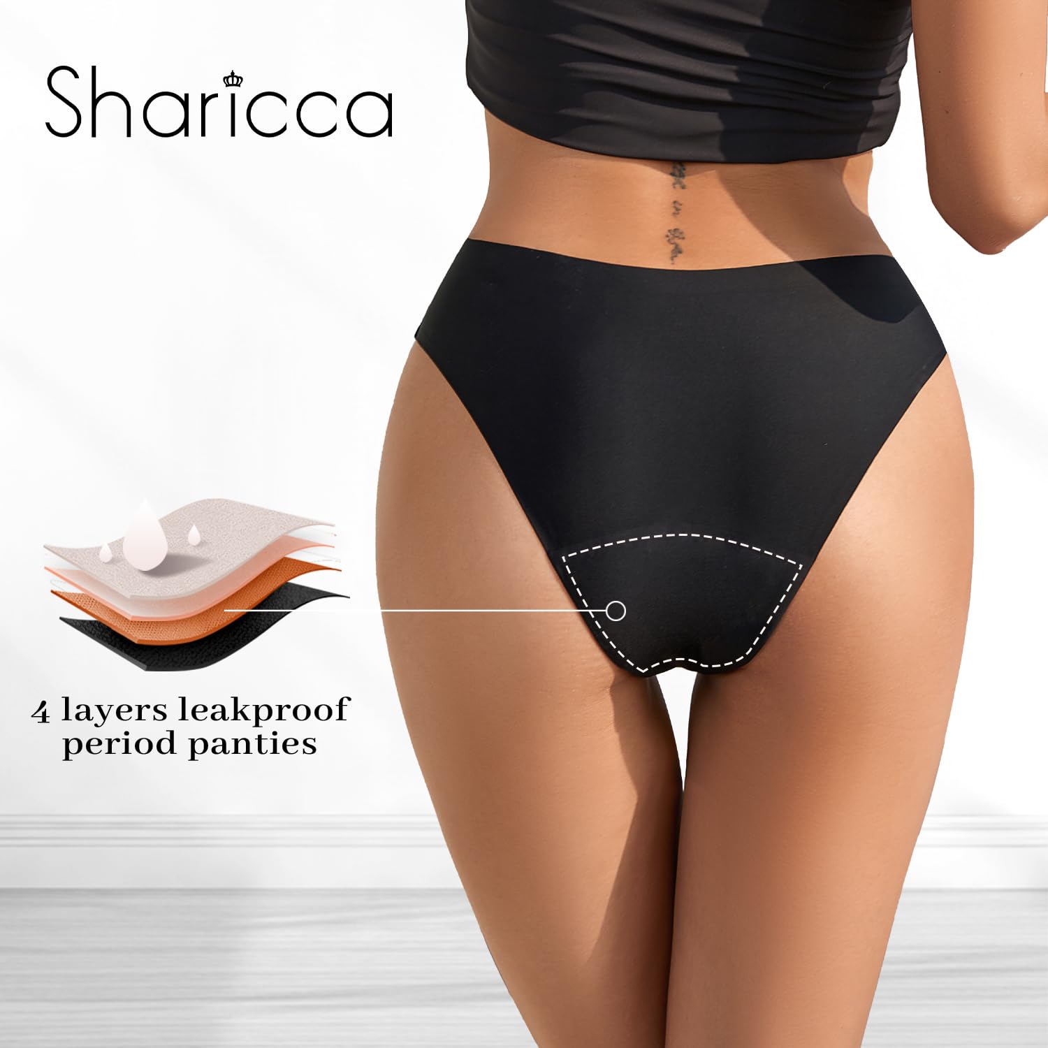 SHARICCA Chłonne bikini menstruacyjne, do pływania, miękkie, wygodne, styl bikini, klasyczne brazylijskie bezszwowe majtki kąpielowe (czarne 1P01-New XL-N1), Czarny-1p01-nowy, XL