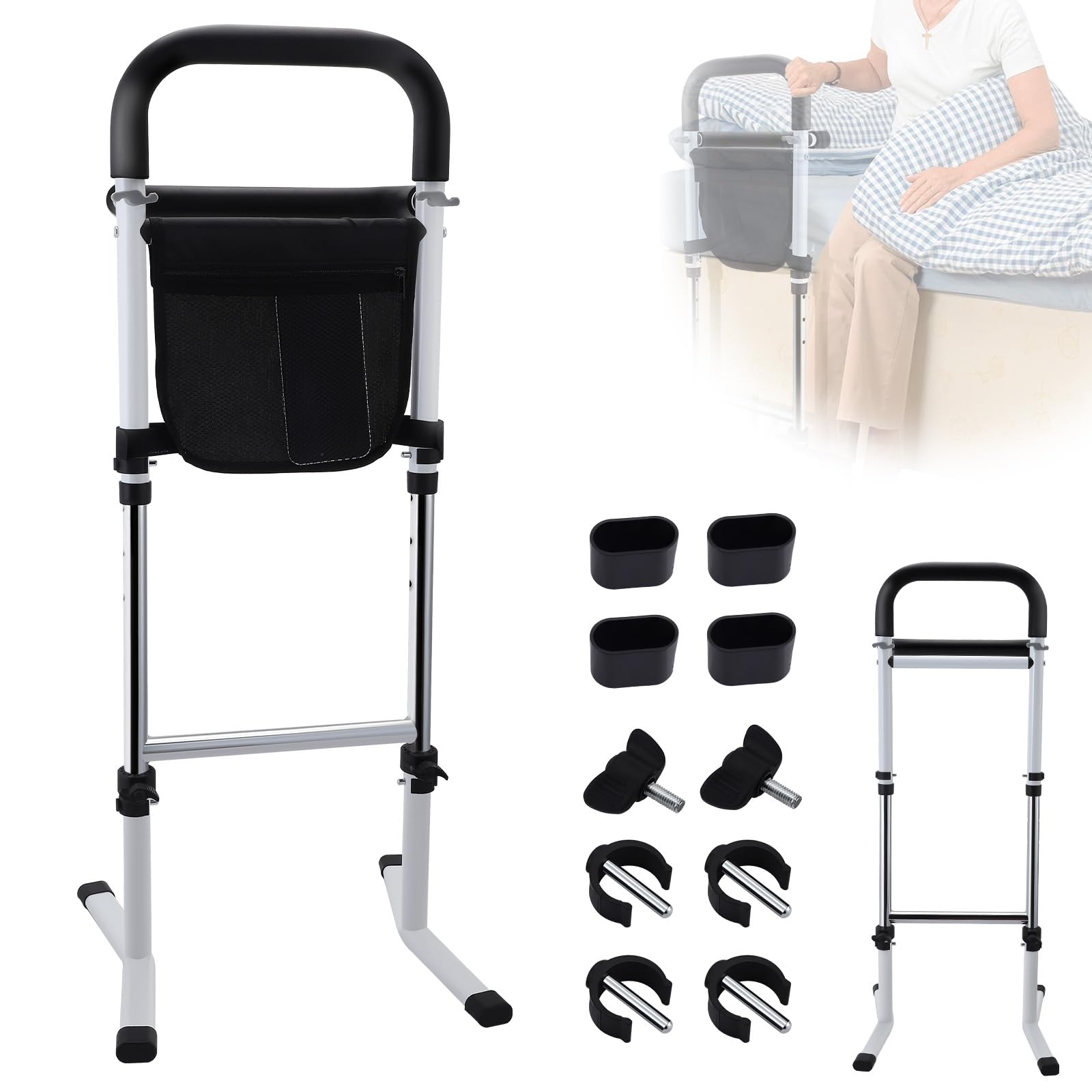 Aide pour Se Lever du Lit, Barrière de Lit Adulte avec Potence Réglable, Support de Redressement pour Personnes Âgées, Utilisation à Domicile ou Maisons de Retraite, Capacité 136 kg