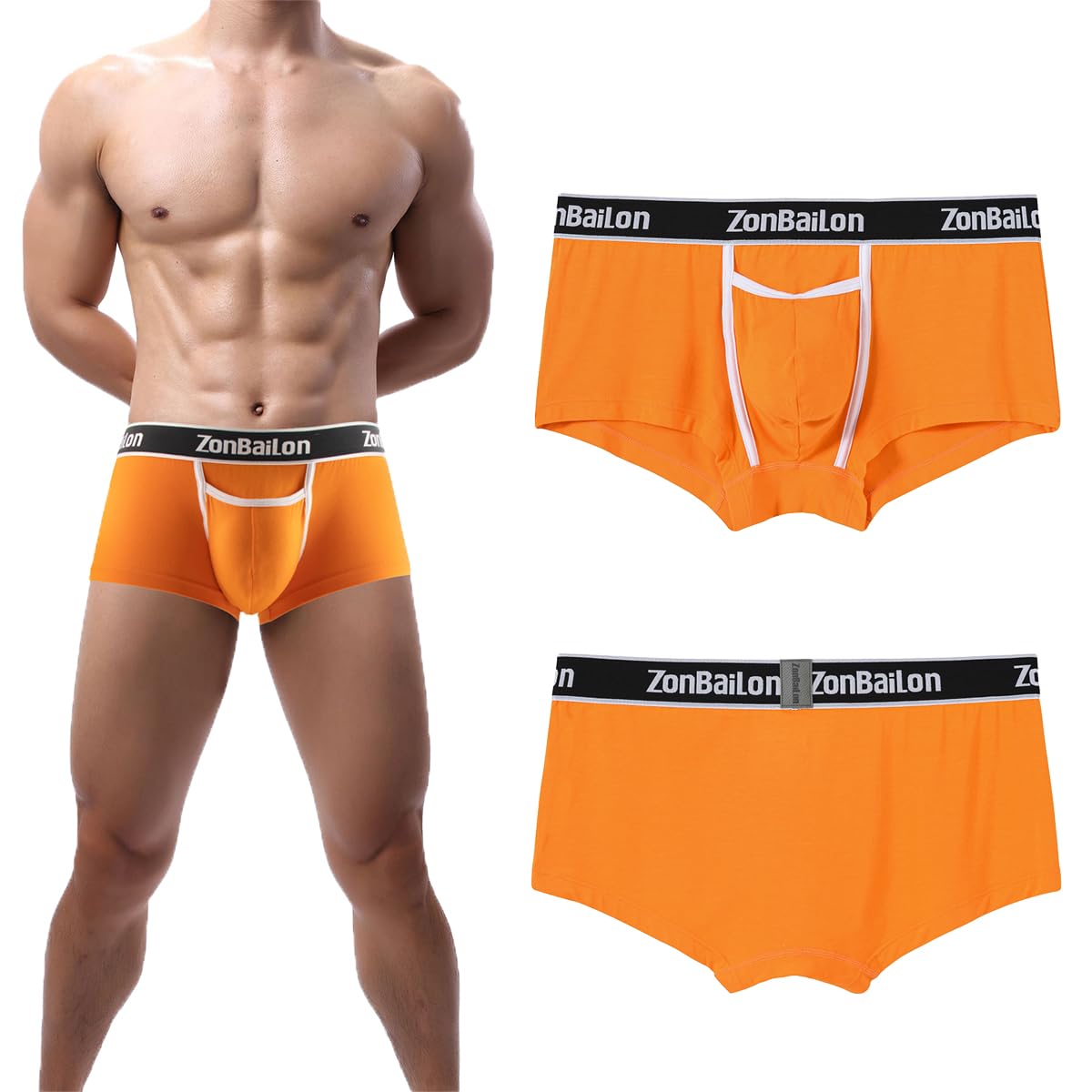 ZONBAILON Bambus Herren Unterwäsche Comfy Boxer Briefs für Männer Pouch Horizontal Fly
