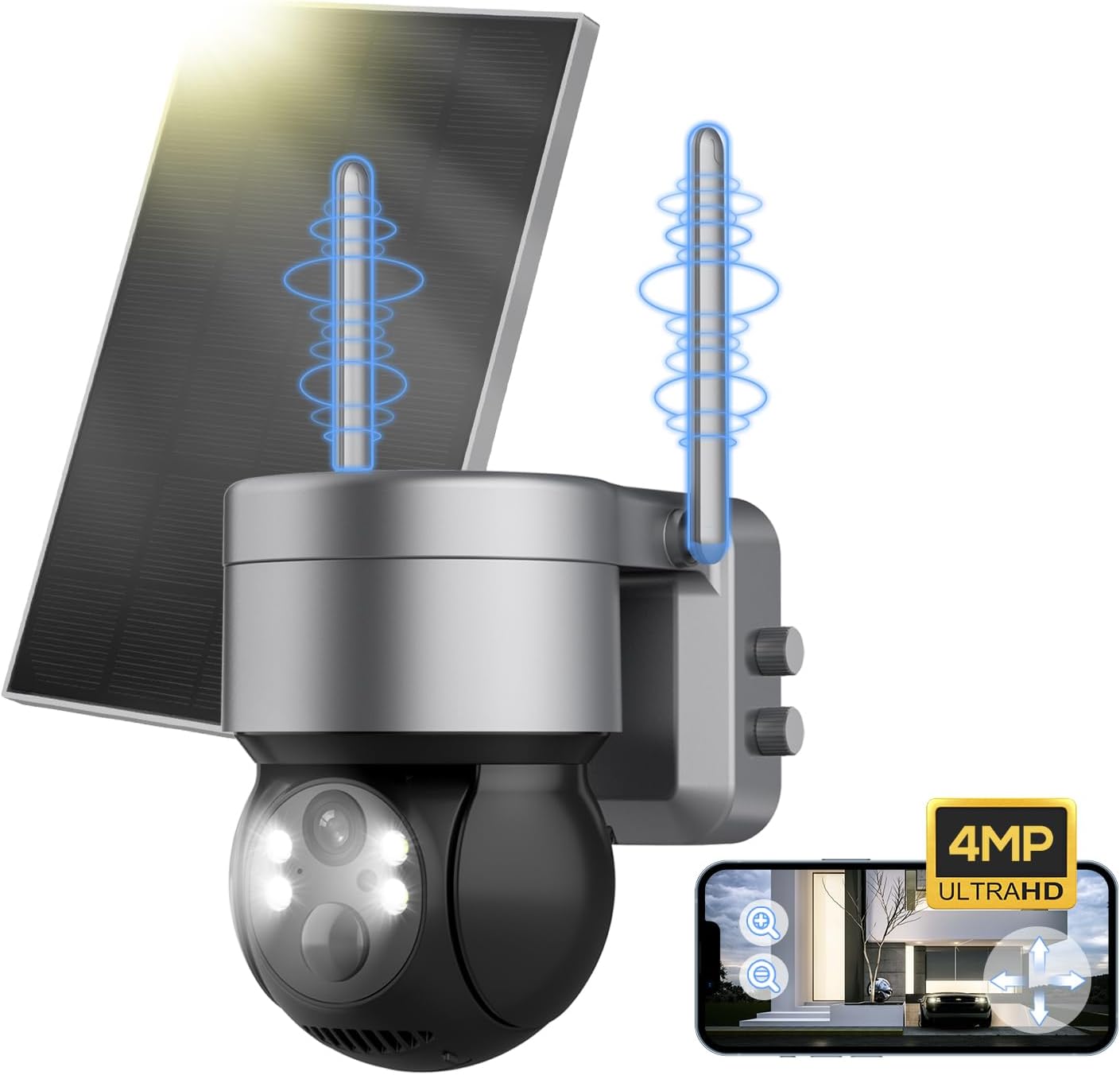 VIKYLIN 2.5K Security Cameras Wireless Outdoor with Ultra HD Spotlight Color Night Vision, 360° View Solar Camera PIR Detection, Pan Tilt, 10X Digital Zoom,2-Way Audio,Siren Alarm, SF-G09D