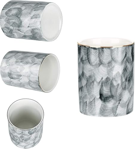 Miniatura 3 de Unibene Soporte de cerámica para bolígrafos, elegante soporte redondo de mármol para brochas de maquillaje, soporte para organizador de escritorio,