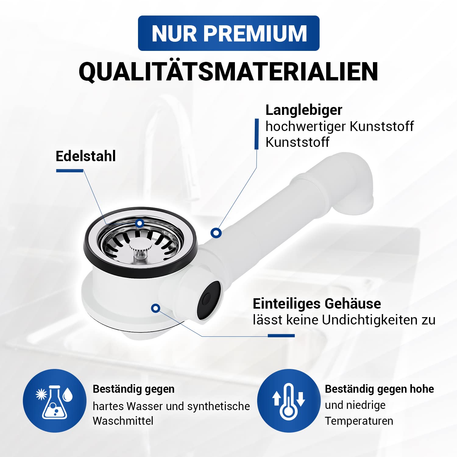 VIOKS Desagüe de Lavabo Con Válvula de Cesta Colador de 70 mm, Regulador de Espacio y Rebosadero