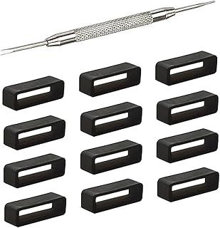 12 Pcs Watch Band Loop Holder Keeper for Silicone Leather Rubber Watch Strap or Resin Belt, Durable Fastener Retainer Size 12mm 14mm 16mm 18mm 20mm 22mm 24mm 26mm with Removable Tools