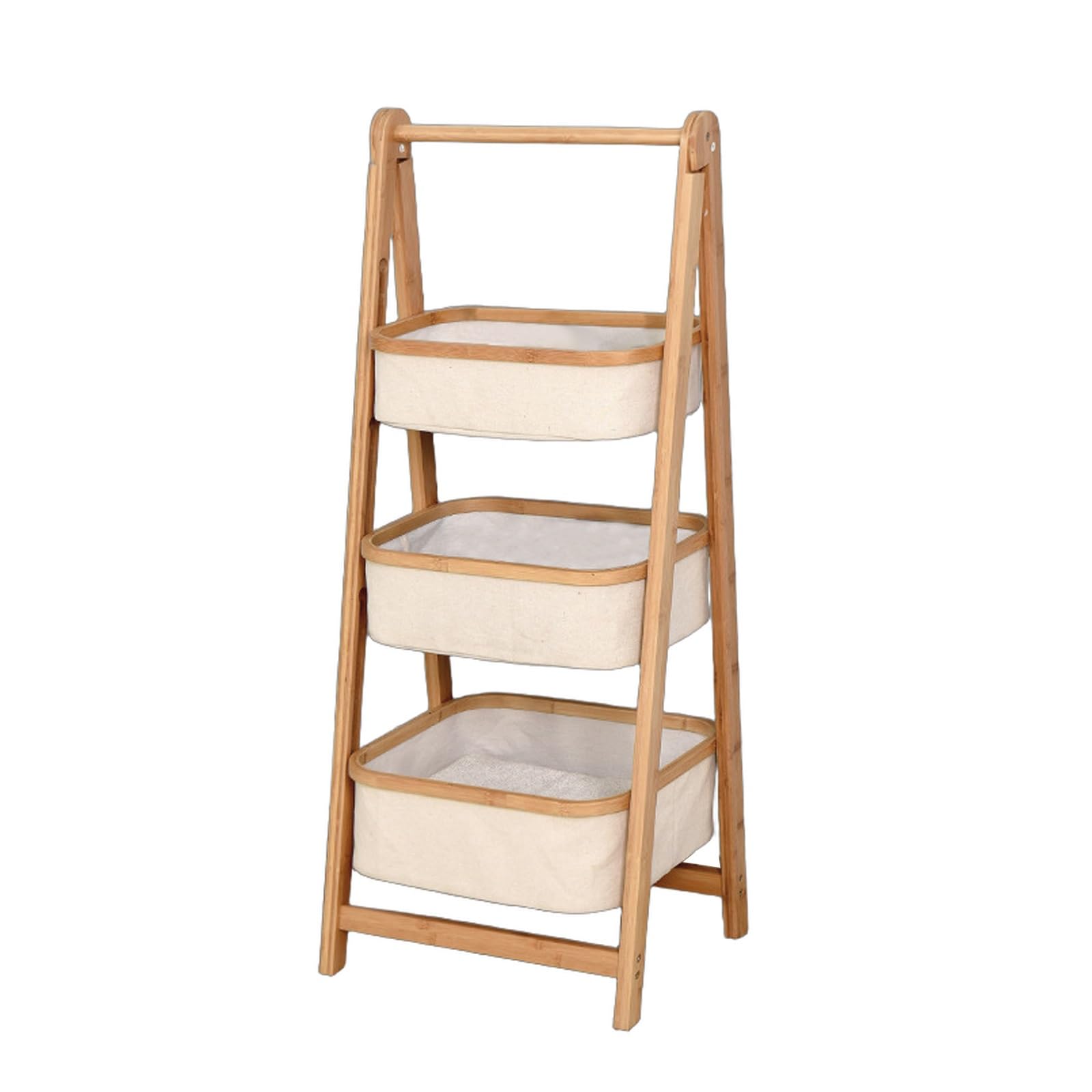 ERSINIAN Panier à linge pliable, rangement à trois niveaux en bambou avec structure stable pour l'organisation de la maison, de la salle de bain et de la chambre