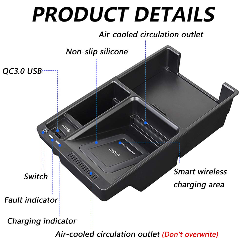 Caricatore Wireless Auto per Audi A4 A5 S4 S5 2017-2021 Pannello Degli Accessori Della Console Centrale 10W Rapida Ricarica Scatola di Immagazzinaggio Pallet Contenitore per iPhone Galaxy