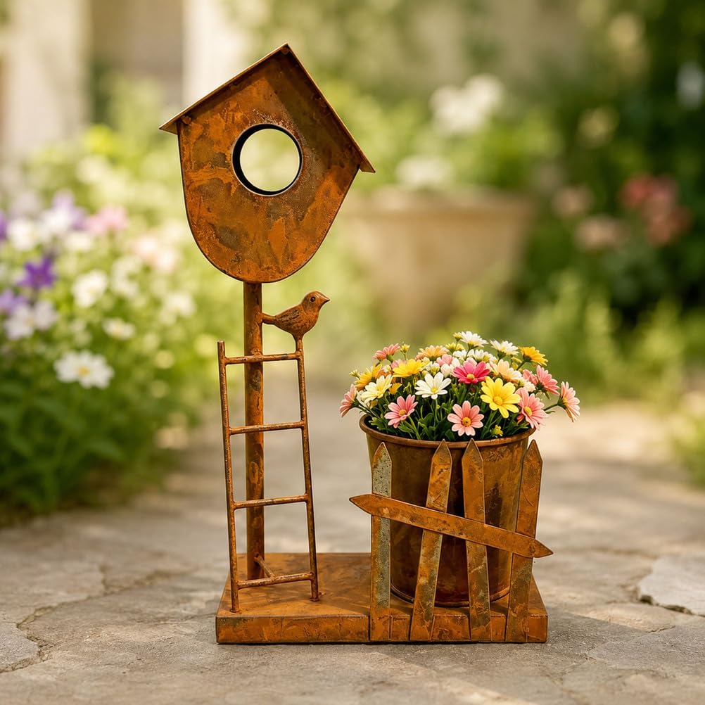 Jardinière extérieure métal rouille grand format pour balcon rustique