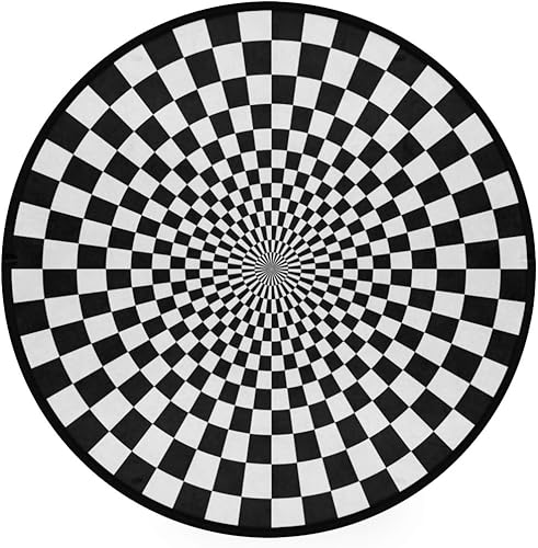 Miniatura 3 de ZZAEO Alfombra redonda de arte operativo a cuadros negros y blancos, suave y cómoda de 3 pies (36.2 in) con respaldo antideslizante para decoración