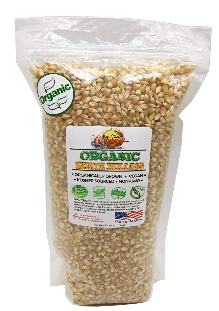 International Popcorn Co. Organic, White Virtually Hulless Kernels (4lbs)