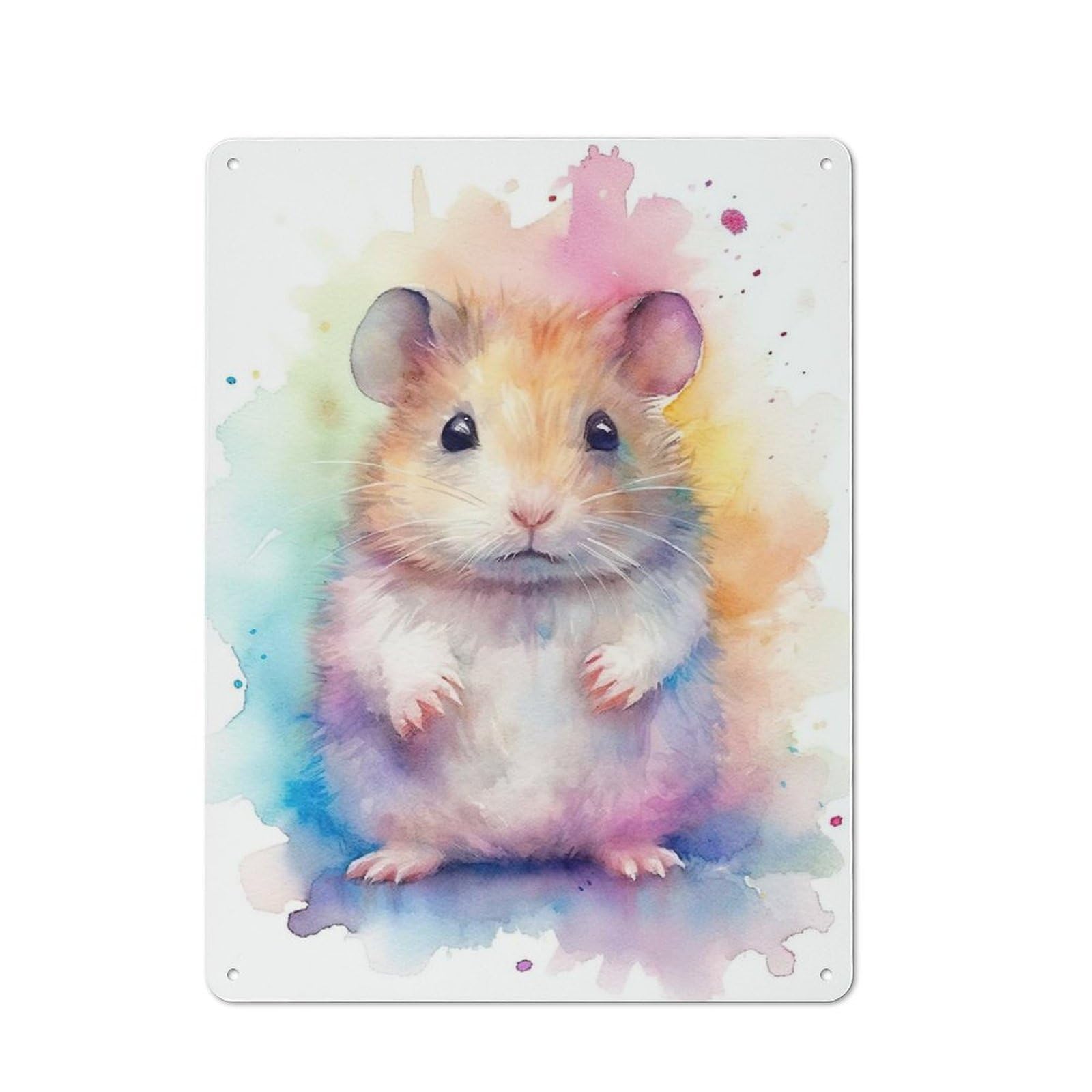 Junmoney Cute Watercolor Hamster Workshop Style Metal Wall Decor 40X30cm, Tin Sign For Tool Room, Garage, Studio Or Home Bar