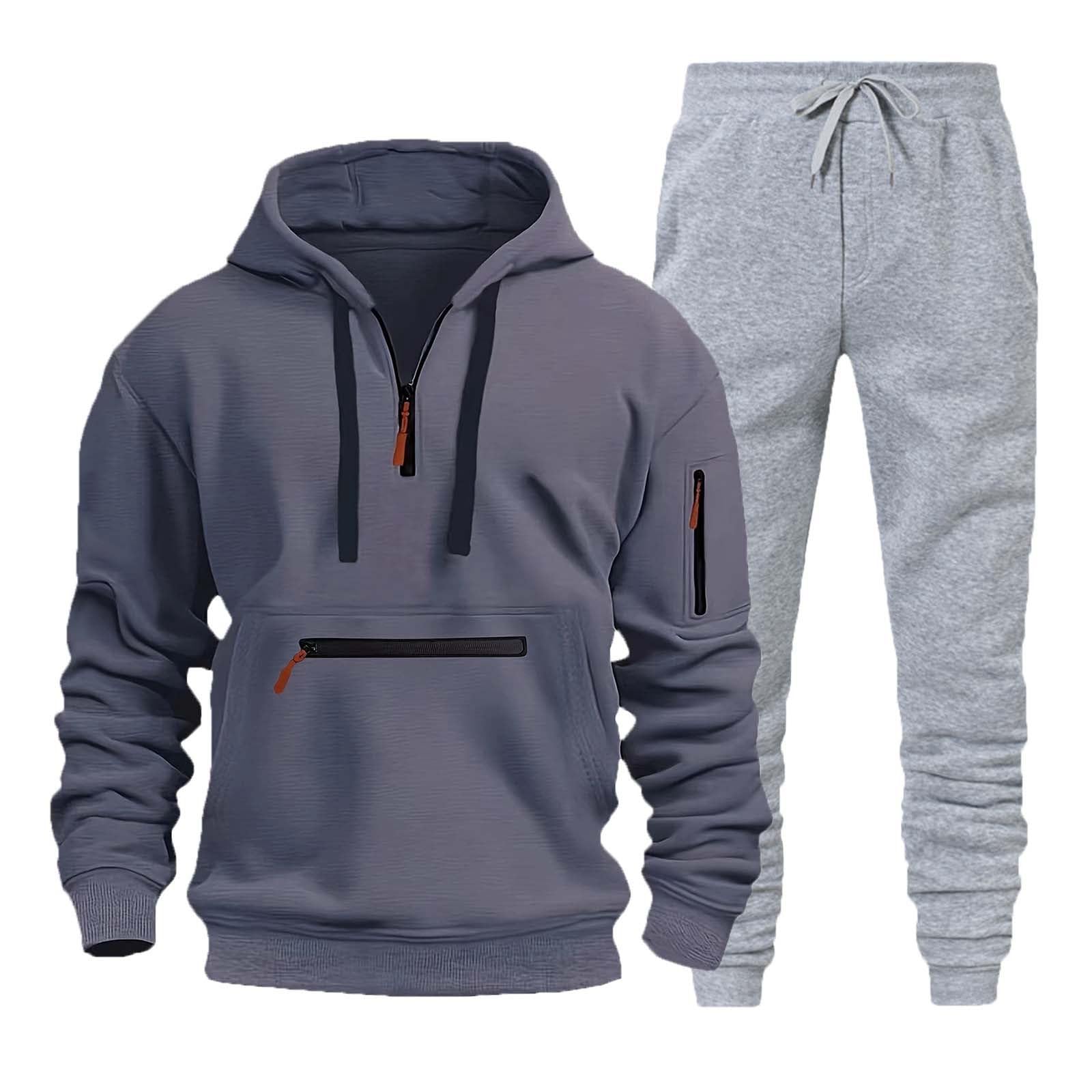 Set da uomo chic e casual, set da uomo sportivo con cappuccio, tuta per autunno inverno caldo, abbigliamento comfort quotidiano, abbigliamento da corsa palestra fitness, abbigliamento puro