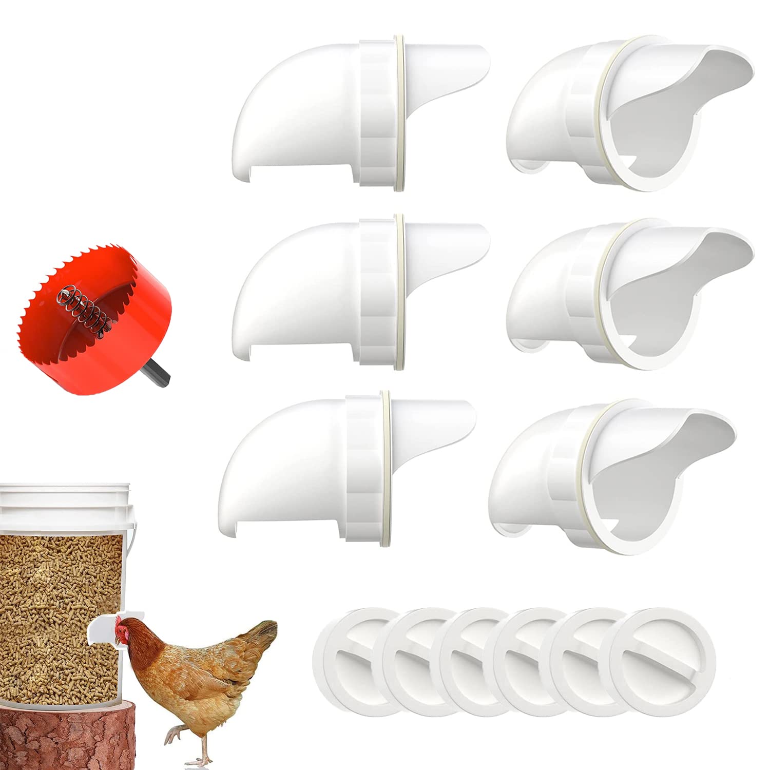 Hühner-Futterspender & Wasserbecher Set – 6 Stück, Wasserdicht & Mausfest, Für Eimer & Fässer