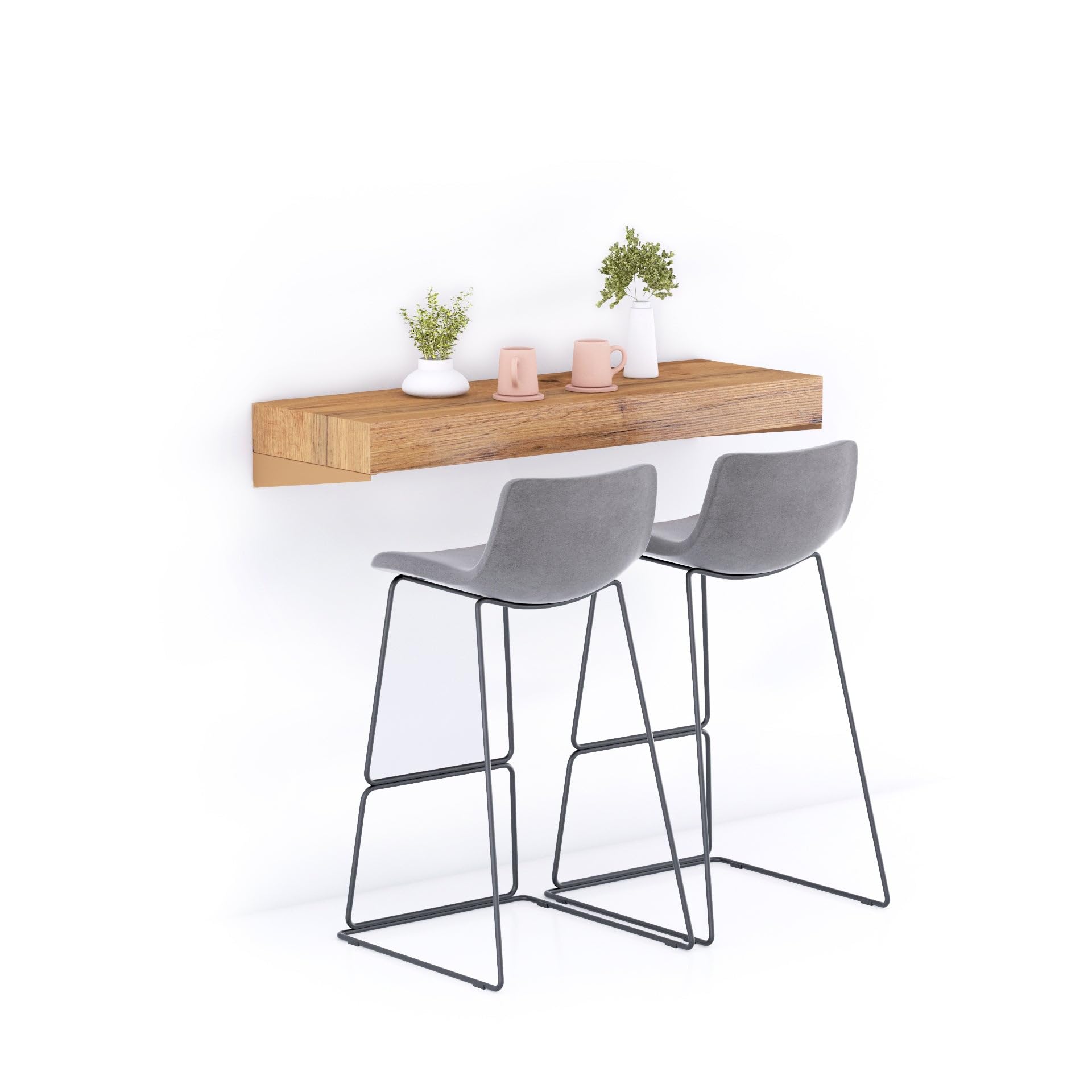 Mobili Fiver, Mensolone Da Bar Evolution 120x40, Rovere Rustico, Tavolo a muro sospeso per Bar e Ristoranti, Cucina, Made in Italy