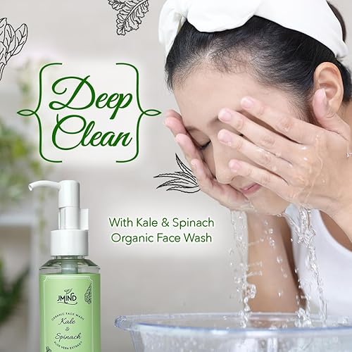 Miniatura 2 de JMind Kale & Spinach Organic Face Wash - Lavado facial diario vegano - Limpiador facial de té verde - pH equilibrado - Todas las pieles (3.38 onzas)