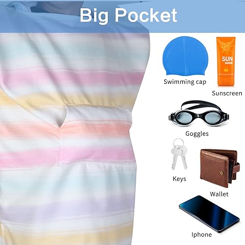 Miniatura 5 de Toalla de playa con capucha y bolsillos para niñas, ligera, poncho de surf, cambiador, traje de neopreno, toalla de baño absorbente con capucha (S,