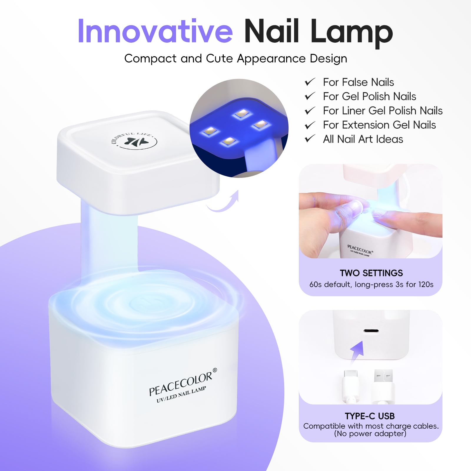 PEACECOLOR Tips für Gelnägel, 240Pcs Nageltips Kurze Mandel & Medium Mandel, Nude Rosa Jelly Nail Polish mit Top Coat, Mini UV Lampe für Nägel, Nagelkleber