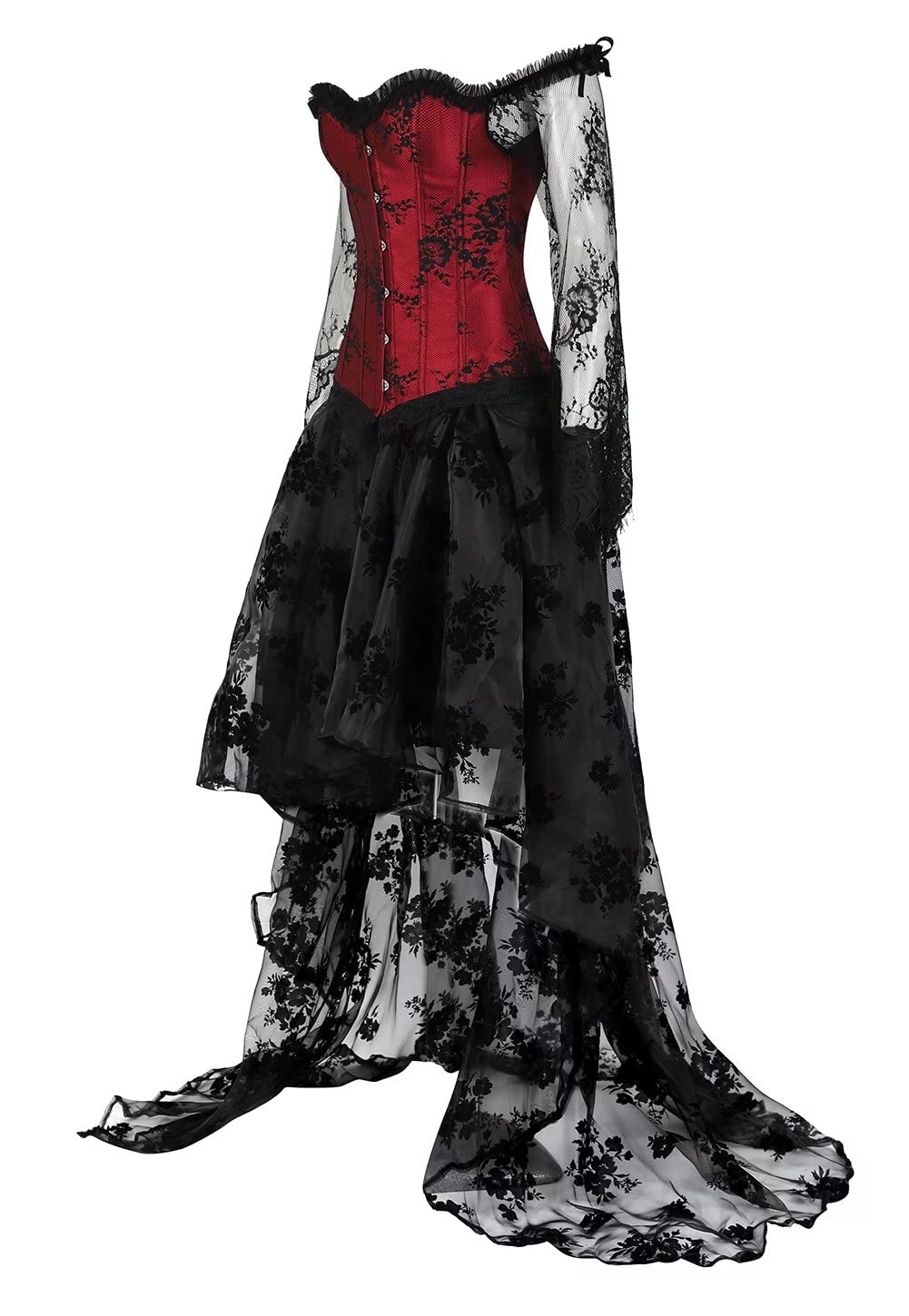 Korsett Kleid Corsage Gothic Bluse Trachten Shirt mit Lang Tüllrock