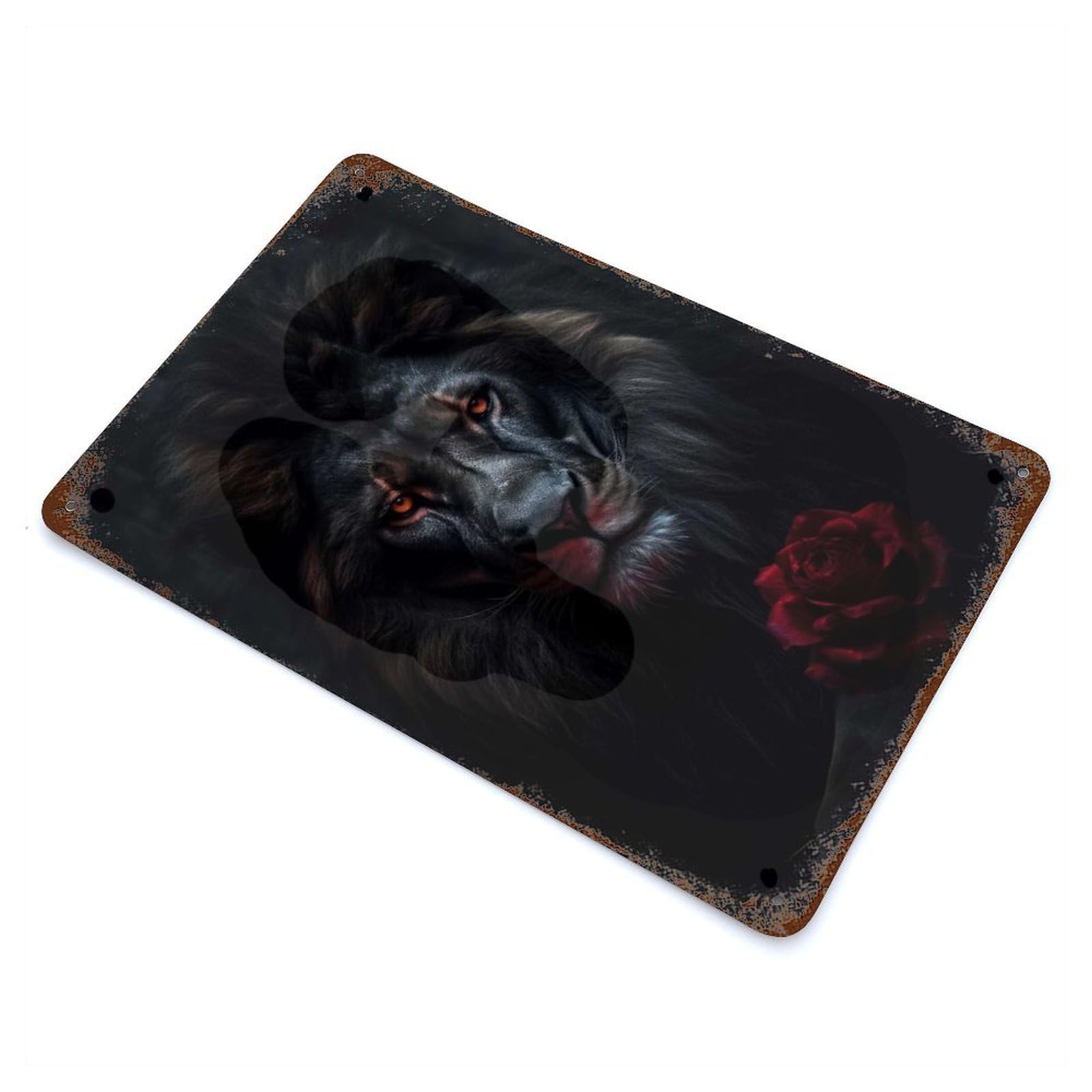 Garage Style Black Lion And Rose Rustic Tin Plaque 11.8"x7.9", Classic Wall Plaque for Bar And Workshop