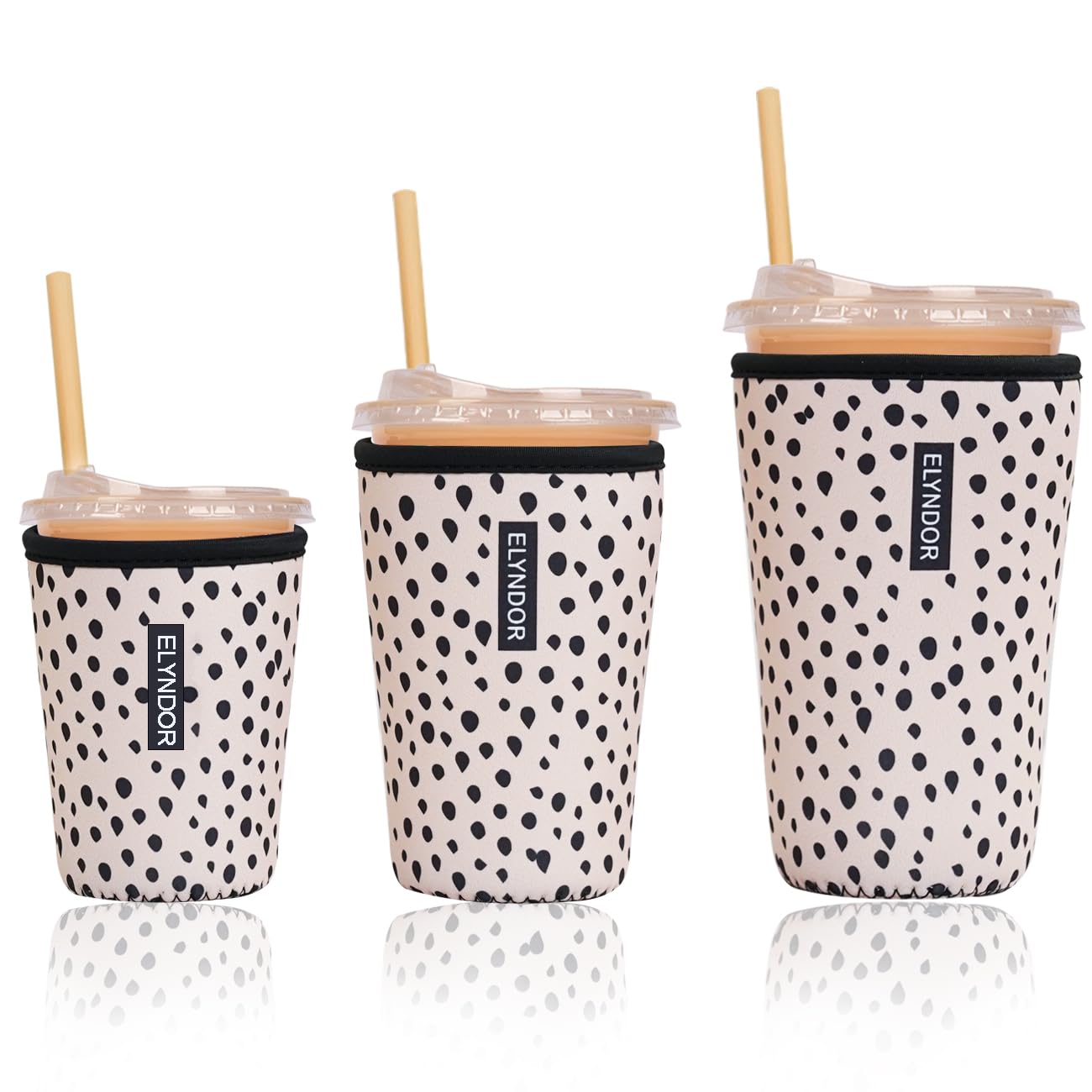 Reusable Insulated Sleeve for Iced Coffee Cup, 3-Pack Coffee Neoprene Drink Sleeve for Cold &amp; Hot Drinks, Beverage Holder for Iced Coffee (Mocha Dots)