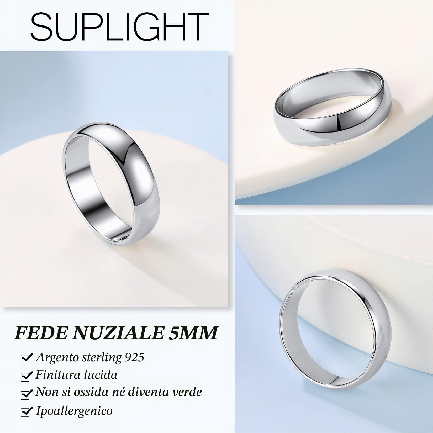 Suplight Anello Donna a Fascia in Argento Sterling 925 Misura 7-27 Anelli Intrecciati 1.5mm, Anello a Fascia 2mm/3mm/5mm, Colore Argento/Nero/Oro Rosa Fedina Fidanzamento Matrimonio Confezione Regalo