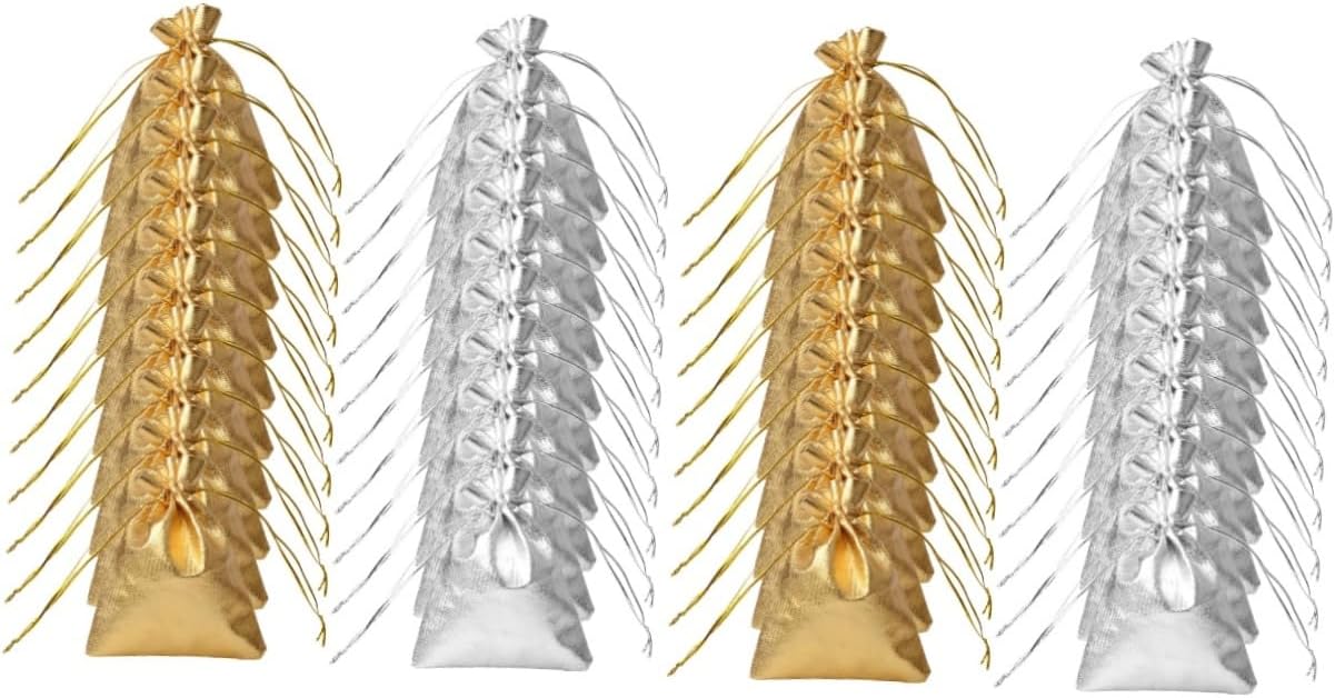Amosfun 200pcs Drawstring Candy Bags for Jewelry Chocolates and Party Favors Organza Pouches for Weddings Christmas and Events