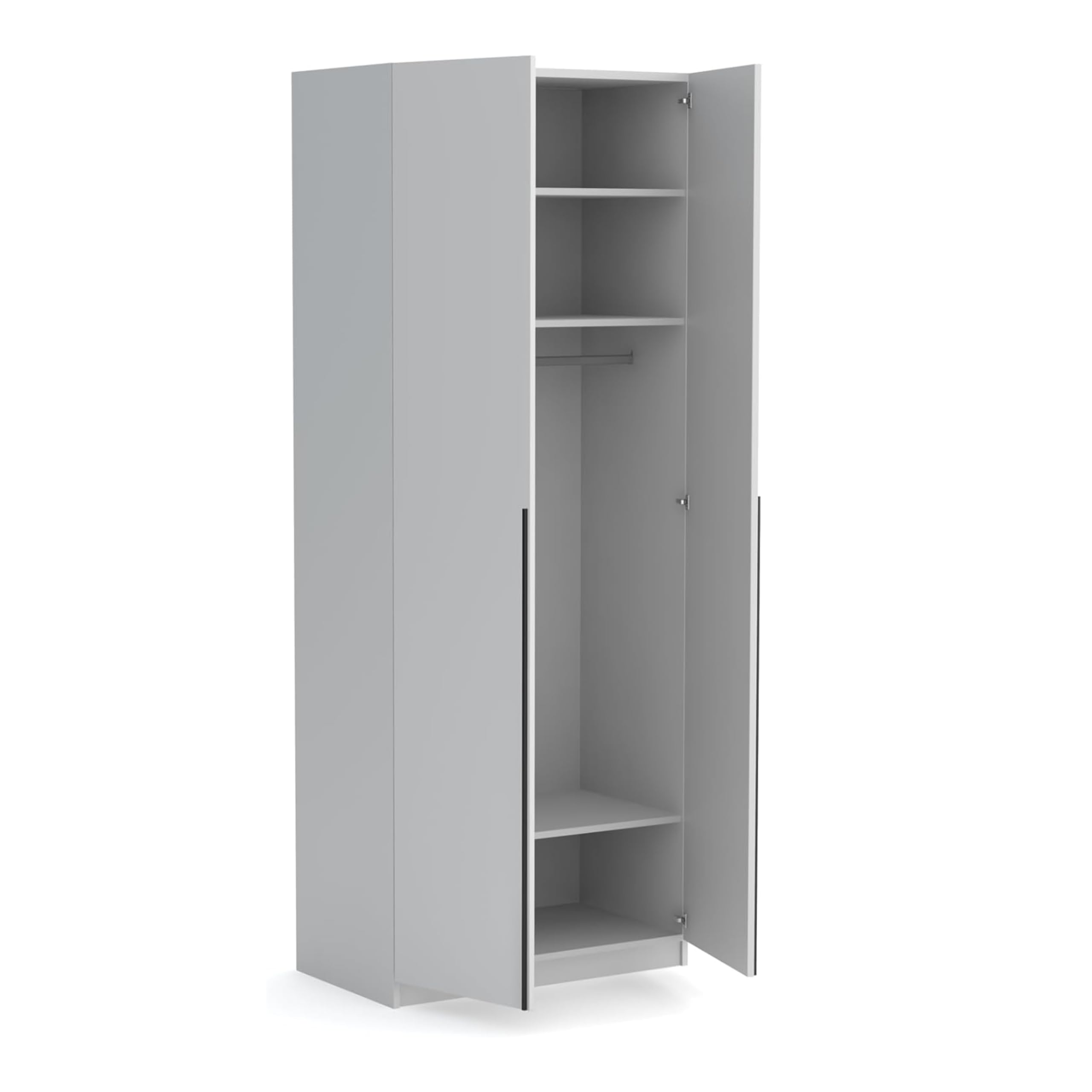 Brent - Kleiderschrank Bristol Schwarz 90 cm Breite, 2-türig, Mehrzweckschrank mit Einlegeböden und/oder Kleiderstange, Aufbewahrungsschrank, Modern Metallgriffe in Schwarz