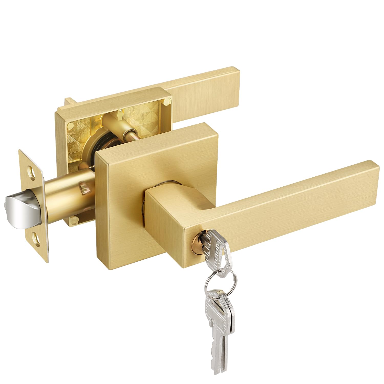 1 paquete de manijas de puerta de entrada en acabado de latón satinado para puertas interiores y exteriores