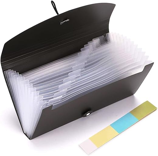 COI 13 Pockets Expanding Check Bill File Chequebook Folder-Hand-held Small Accordion File Folder Expandable Card Ticket Ho...