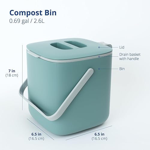 Miniatura 2 de Blue Ginkgo Cubo de compost de cocina 2.6 litros 0.69 galones, sin filtro, hermético y sin olor, cubo de basura de alimentos con asas (fabricado en