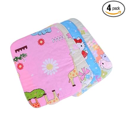 Little Boo Baby's Soft Cotton Diaper Changing Mat/Sleeping mats/Water Proof Bed Protector with Foam for New Born Baby 58?45 CM -0-6 Months (Pack of 4,Multicolor)