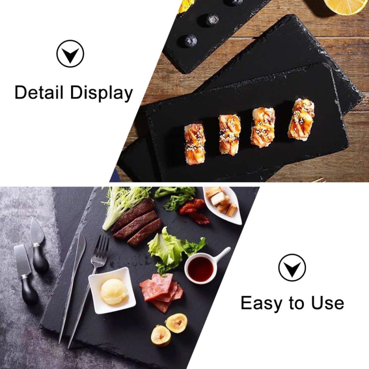 INOOMP Rectangulaire Assiette de Sushis en Ardoise Naturelle 4 Pièces