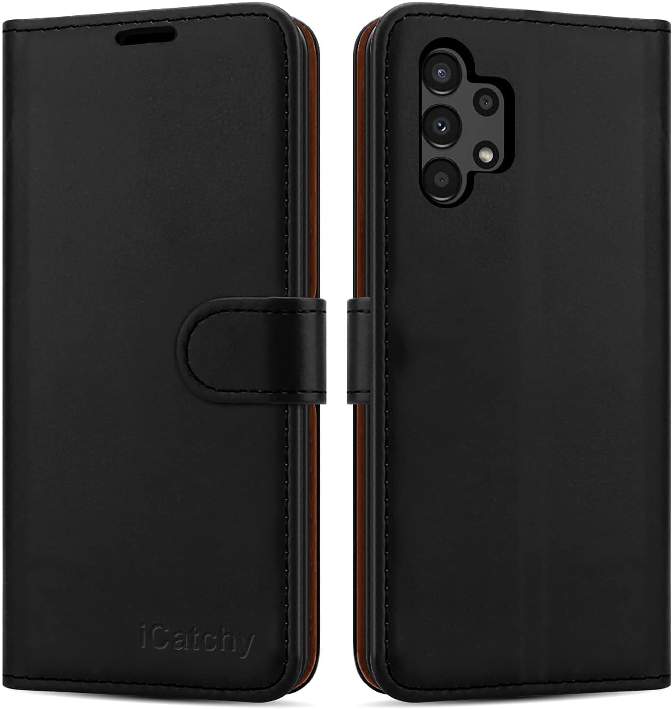 iCatchy For Samsung Galaxy A04S Case/Galaxy A13 5G Case Leather Wallet Book Flip Folio Stand View Cover Pouch for Samsung Galaxy A13 5G (Black)