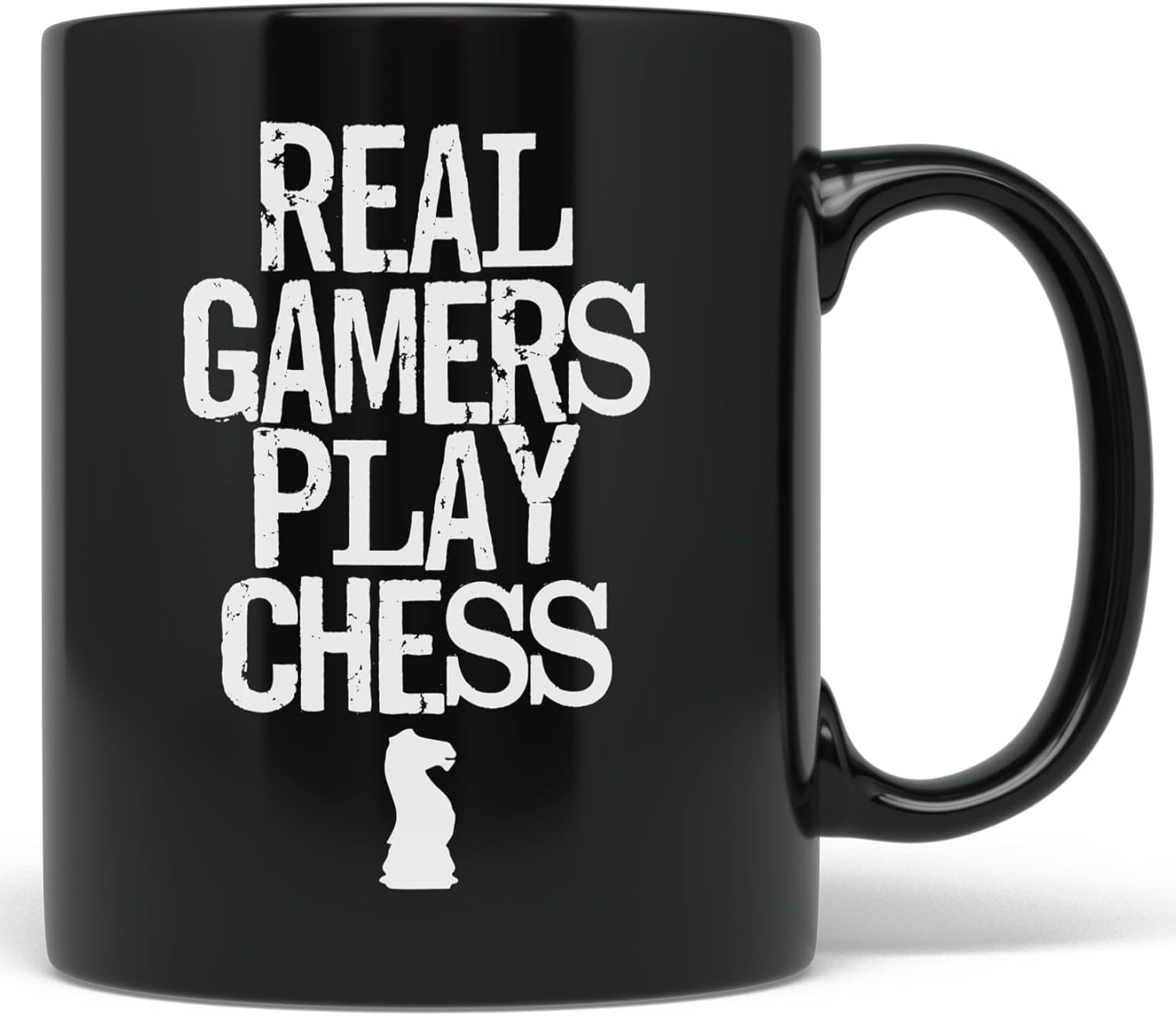 PixiDoodle Real Gamers Play Chess - Board Game Geek Distressed Coffee Mug (11 oz, Black)