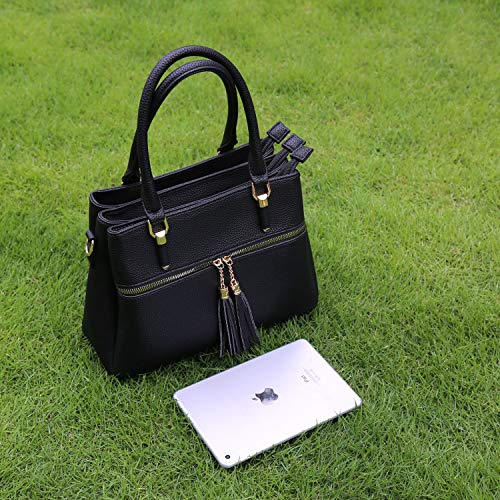 Kkxiu Triple Compartment Purses And Handbags For Women Top Handle Satchel Shoulder Ladies Bags With Tassel (D-Black) #TOP2
